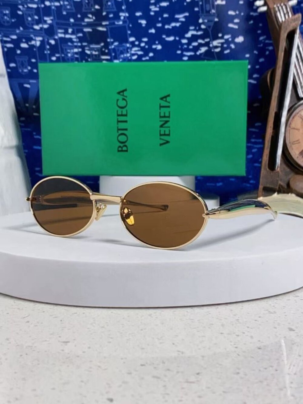 Bottega Veneta Thin Gold Metal Oval Sunglasses